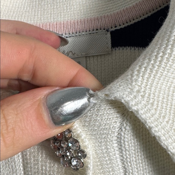 NWT Boden Jewel Button Collared Cardigan White Blue Striped Size 4 - Picture 9 of 13